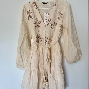 NWT Zara Embroidered Mini Dress Size Medium
